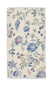 De Pip Studio Secret Garden Handdoek Blauw-wit is een set van drie crèmekleurige handdoeken met een blauw en paars bloemenmotief.