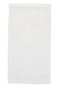 Een witte rechthoekige handdoek uit de Beddinghouse Sheer Handdoek Wit Set van drie ligt plat en heeft een subtiel geweven randje.