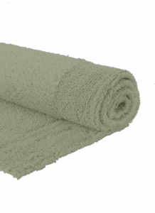 De Vandyck Scala luxe badmat in de kleur Smoke Green heeft een zacht, gestructureerd oppervlak en wordt opgerold geleverd.