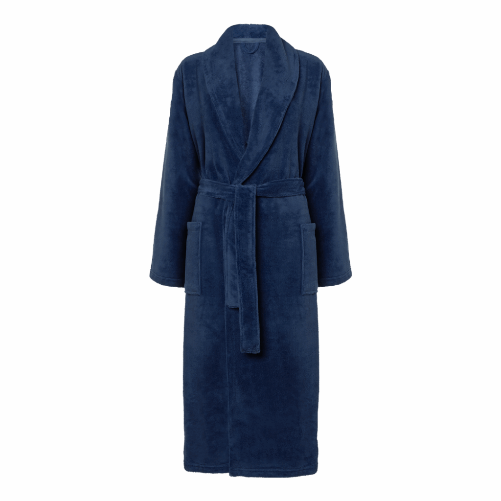 De Vandyck Beaumont badjas navy XL is een zachte badjas met lange mouwen, twee ruime zakken en een bijpassende stoffen ceintuur.