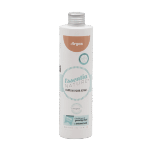 Essentia Wasparfum Argan 250 ml is een fles wasparfum met argangeur, een Nederlandstalig etiket en een schroefdop, geschikt voor de gevoelige huid.