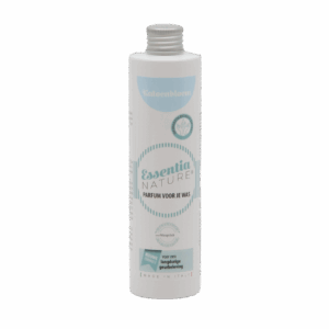 De Essentia-wasparfumfles met katoenbloemgeur heeft een zilverkleurige dop en een lichtblauw Nederlands etiket met een frisse katoenbloemgeur.